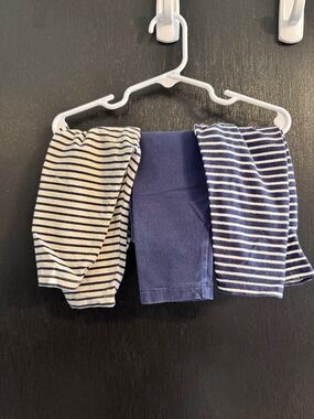 Hanna Andersson Navy & White Striped + Solid Blue Kids Leggings Trio